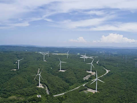 福浦風力発電所の空撮写真